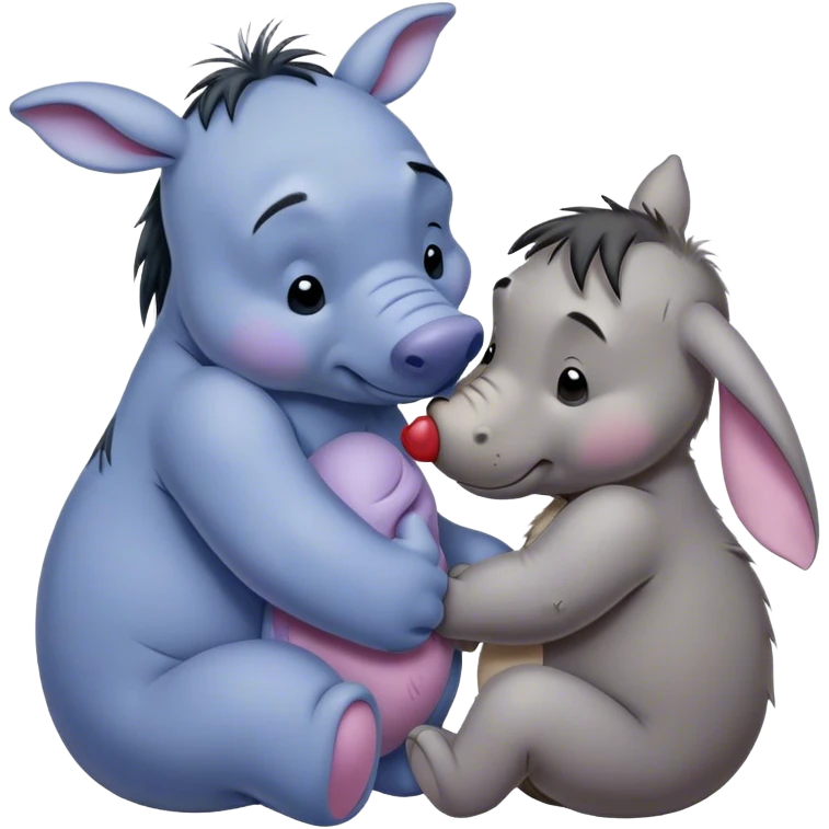 Pooh bear kissing Eeyore emoji