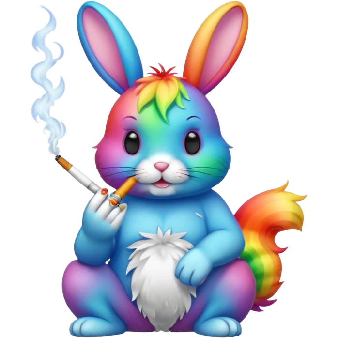 A rainbow colored bunny smoking emoji