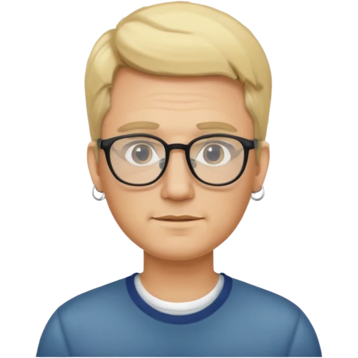 blond man wearing  big earrings, wearing glassess, with no beard emoji