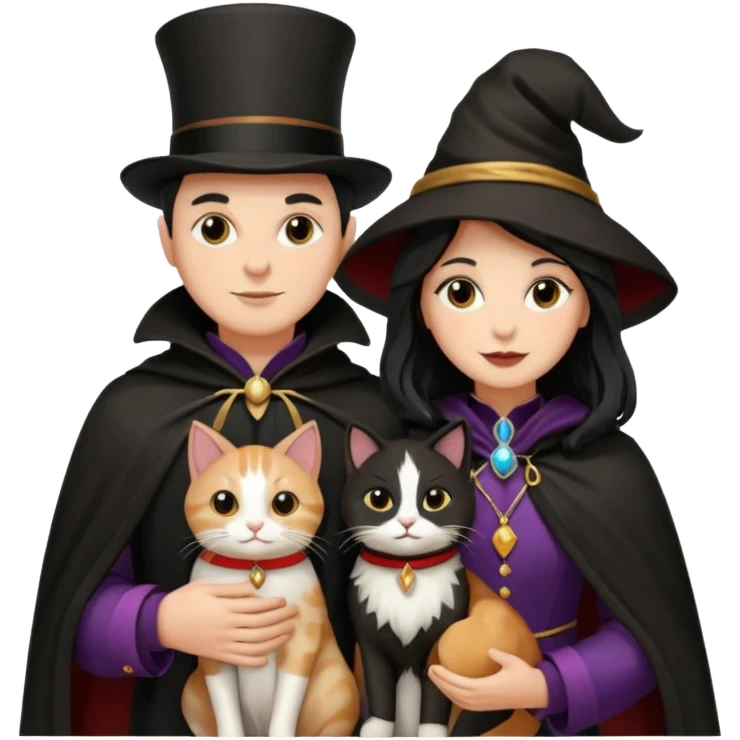 magician couple and their pet cat emoji