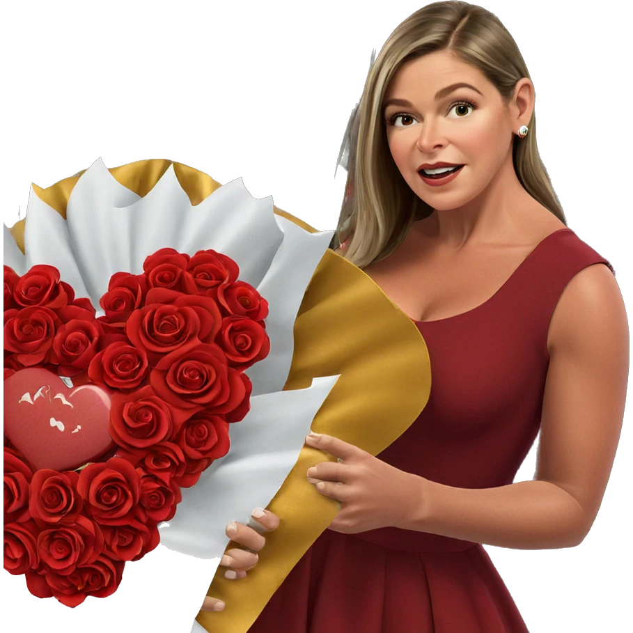 girl in red dress with roses emoji