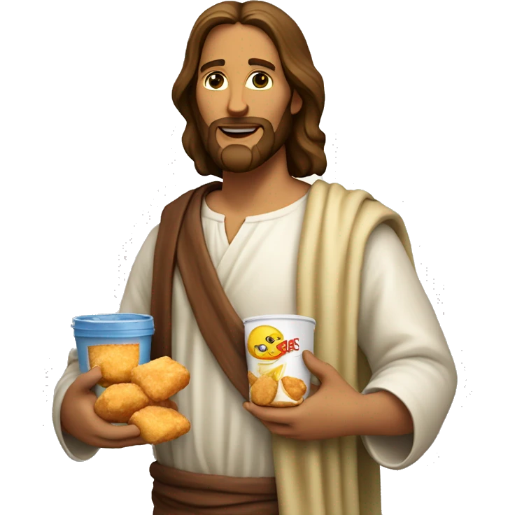 Jesus holding a container of chicken nuggets and lemonade emoji