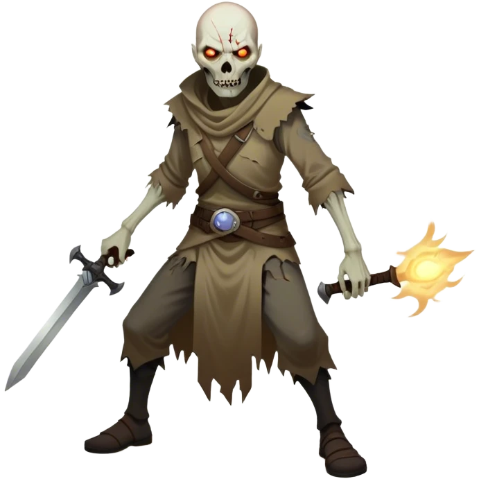 Cinematic Realistic WoW undead civilian Portrait, captured in a fierce, battle-ready stance, muscles taut beneath his tattered, earth-toned attire. His decayed, pallid skin and glowing eyes are rendered with intense lifelike detail and dynamic lighting, high shine, embodying the raw, relentless fury of an undead civilian in the heat of combat. emoji
