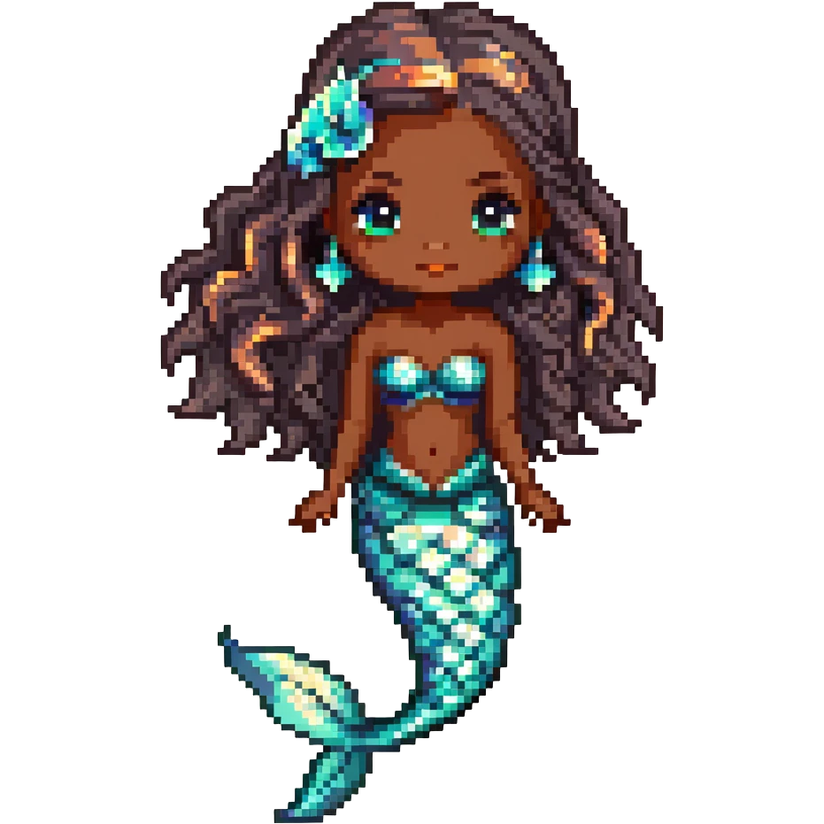 Beautiful mermaid with dark brown skin and iridescent scales emoji