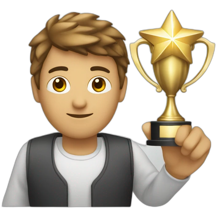 persona con un trofeo en las manos y detrás una estrella brillante  emoji