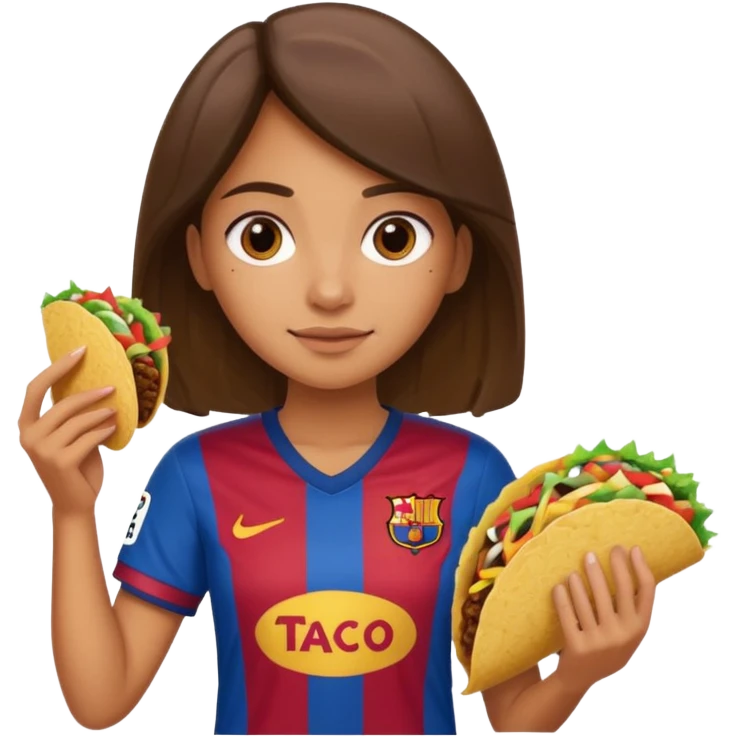Girl in Barca jersey holding taco emoji