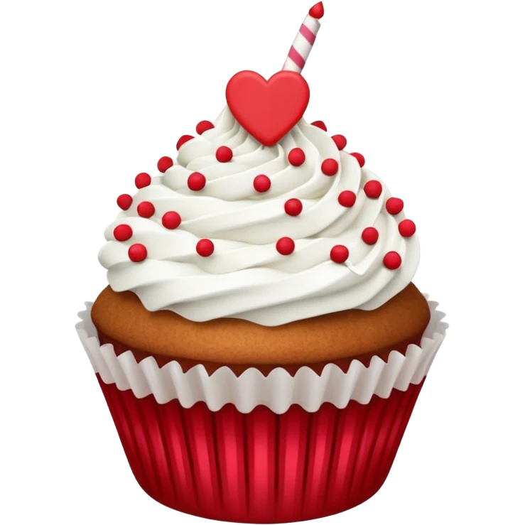 Valentine’s Day themed cupcake with white icing and sprinkles emoji