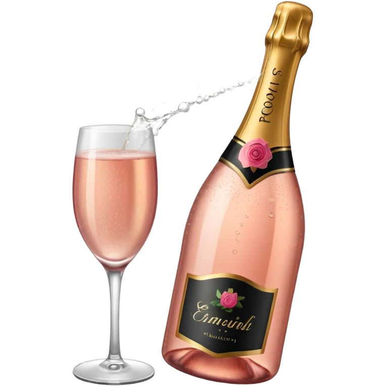 bottle of sparkling rose champagne tilted up and to the right emoji
