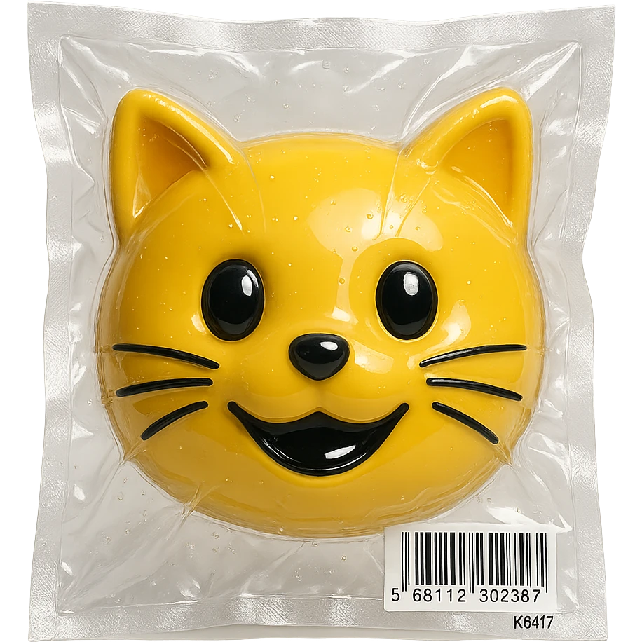 cute cat face with glossy reflections in vacuum-sealed style emoji