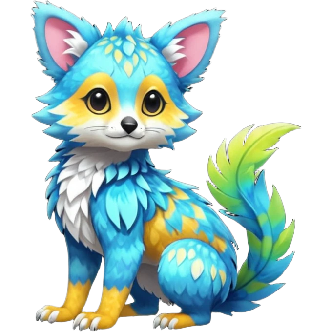 Colorful tropical exotic cute cool beautiful shiny beautiful fantasy-Trico-Cacomistle-oncilla-animal-Fakémon-hybrid-fursona (full body) emoji