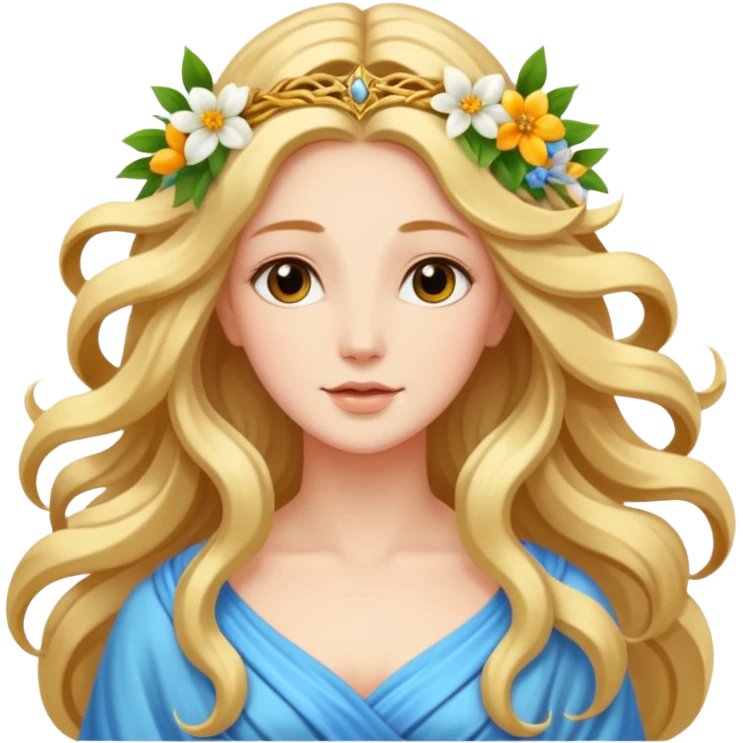 A beautiful goddess with flowing hair and spring flowers emoji