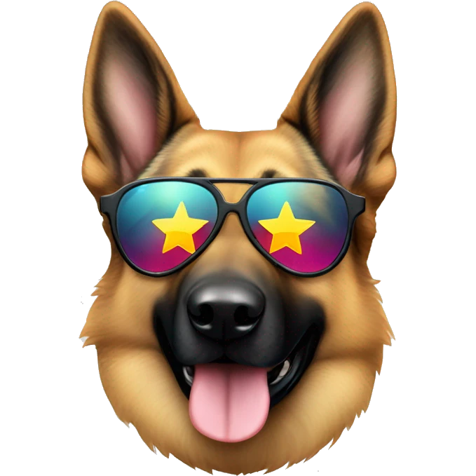 german shepherd dog wearing star shaped sunglasses emoji