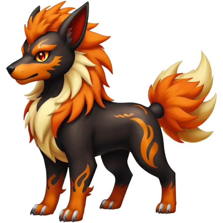 Shiny Exotic Gothic Houndoom-Arcanine-Pokémon-Fakémon-hybrid-creature emoji