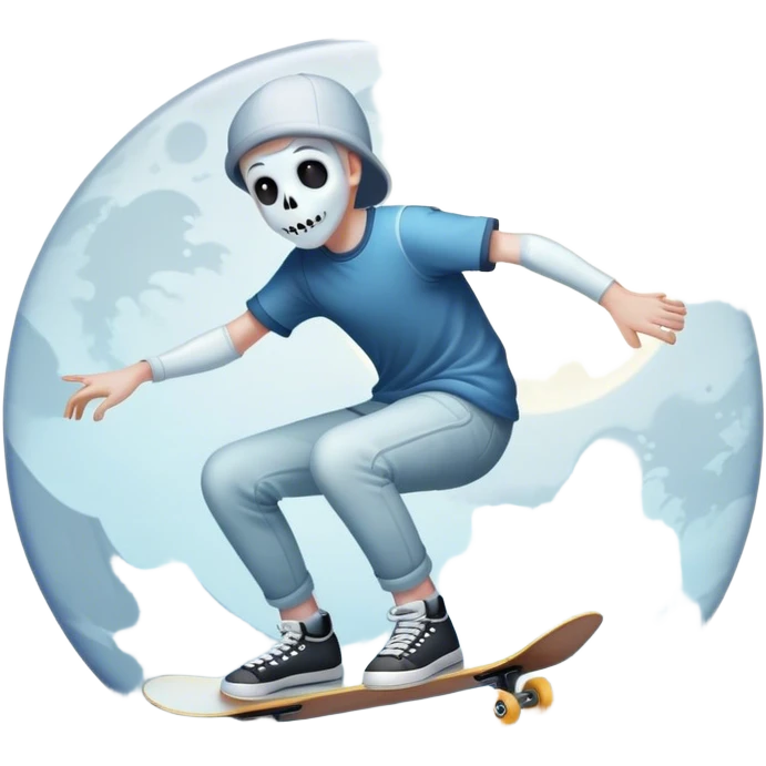  ghost skater boi ghost sk8 boarding under a moon emoji