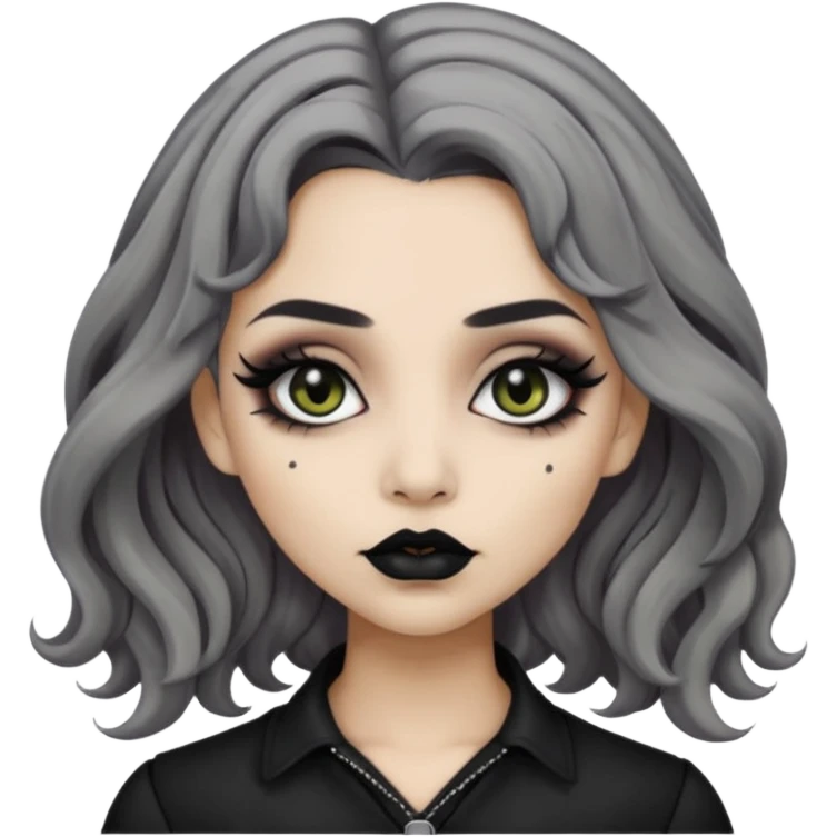  Beige olive skin  grey wavy hair black lips goth girl emoji