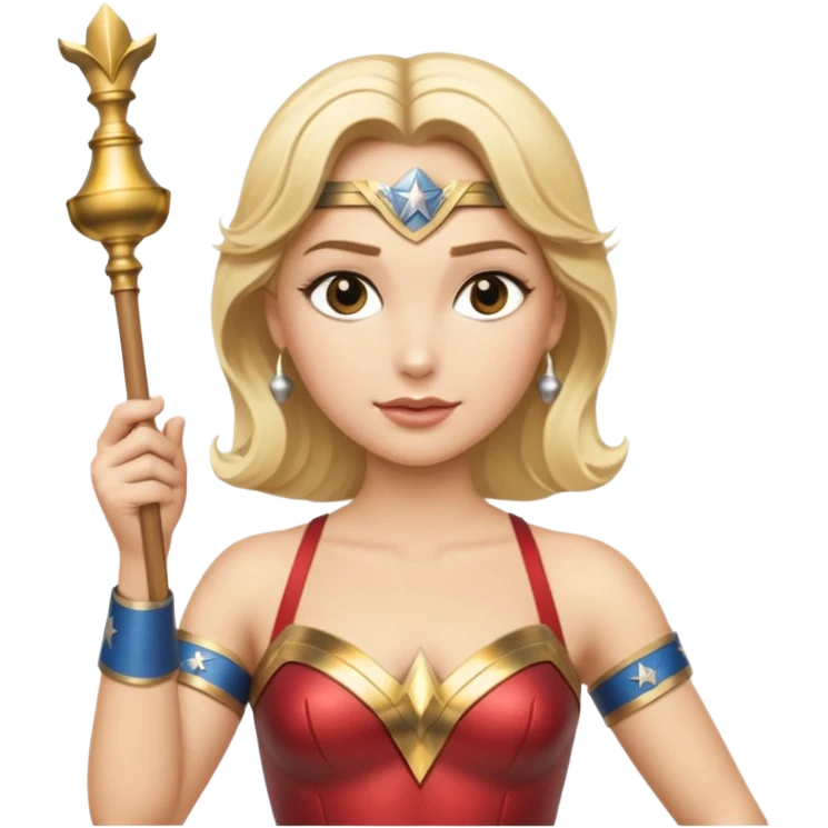 Blonde Wonder Woman holding short white orchestra conductor’s baton and bell emoji
