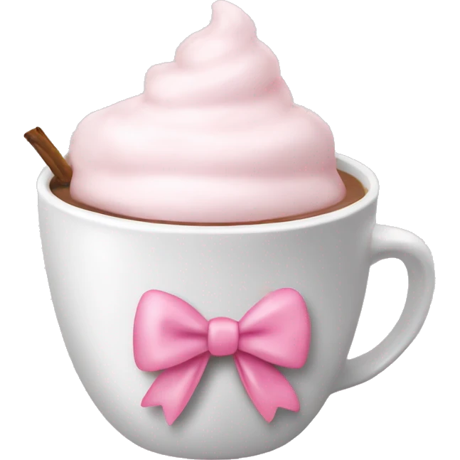 Hot coco in a white cup with a baby pink bow on the cup emoji