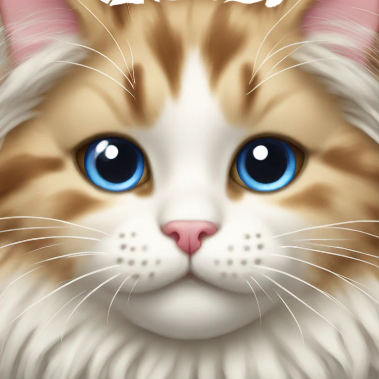 Fluffy Rag doll cat with a tabby cat pretty face emoji