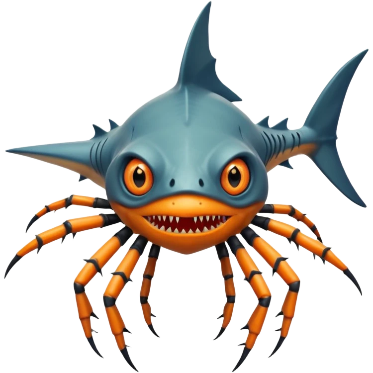 A angangular fish with acid all in his body and his eyes  replaced with shark teeth and his hand in his back ( four hand) and his spines will be very spiky  and his leg will like a spider and last his eyes or 4 eyes will be in his hands and the colour of the eyes will orange and black emoji
