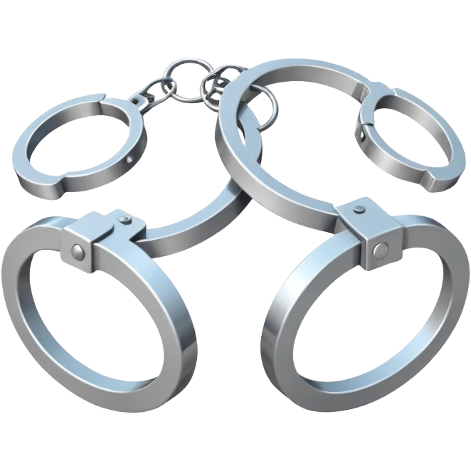 Minimalistic metallic handcuffs emoji, black and white, reflective metal, simple flat vector design, futuristic minimal style emoji