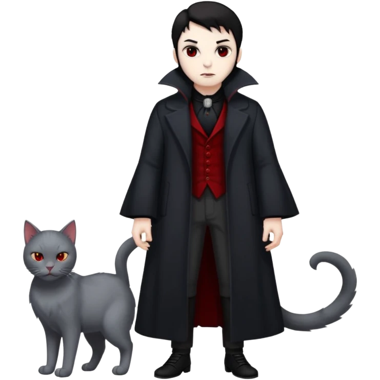 vampire with grey cat at feet emoji