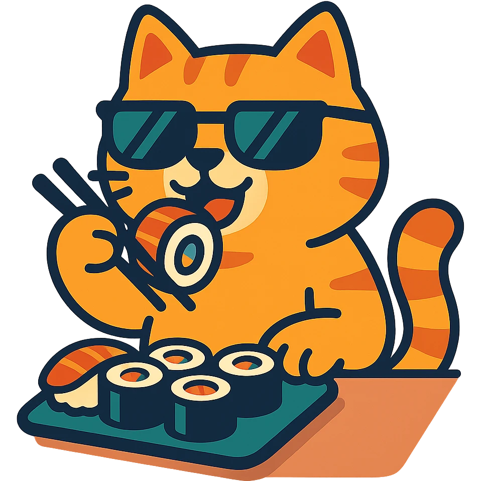 cat in sunglasses eating sushi emoji