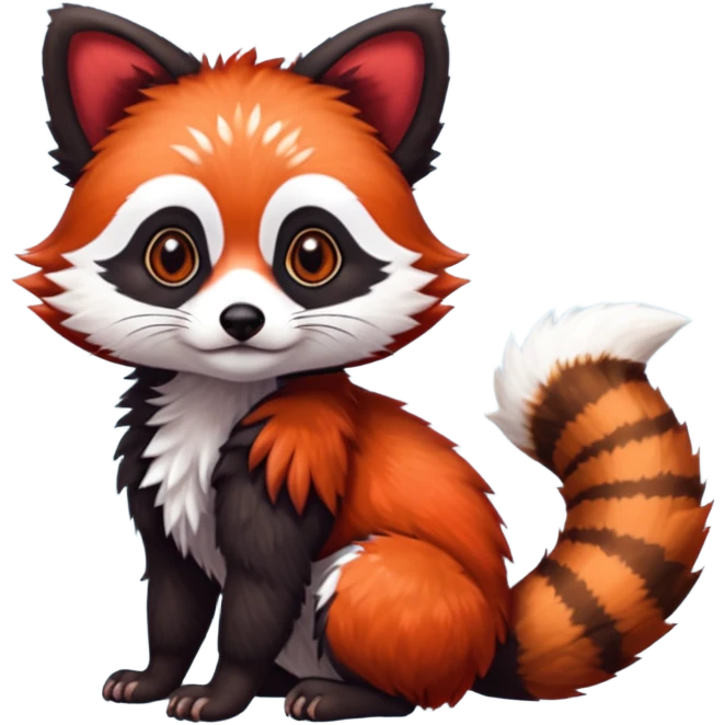 Realistic furry fuzzy scaly 4-legged quadrupedal Red-Panda-Munchkin-Kitten-Lemur-Raccoon-Dog-Red-Fox-animal-fusion-hybrid, Full body emoji