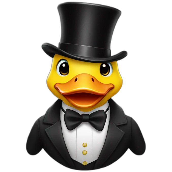 surprised yellow duck with a black millionaire suit and top-hat emoji