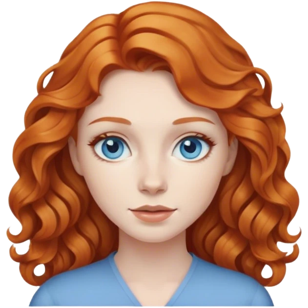 a women with ginger wavy hair, blue eyes, and pale skin emoji