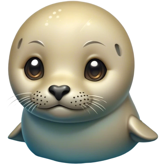 Cinematic Cute Seal Portrait Emoji, Head tilted playfully and inquisitively, with a shiny, smooth body accented by a subtle blush and round, sparkling eyes, Simplified yet irresistibly adorable features, highly detailed, glowing with a warm, friendly aquatic glow, high shine, affectionate and lively, stylized with a touch of endearing charm, soft glowing outline, capturing the essence of a mischievous marine friend that feels like it could pop out of the screen into your arms! emoji