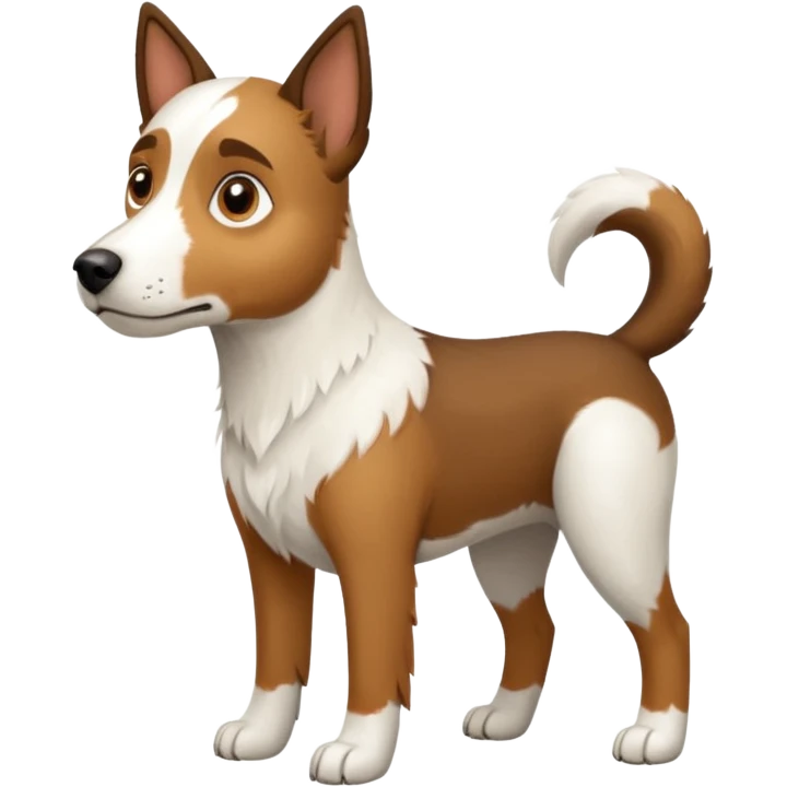 a full body large white parson russell looking dog the size of a kelpie with light brown flapped down ears and a light brown patch on one eye and a large snout emoji