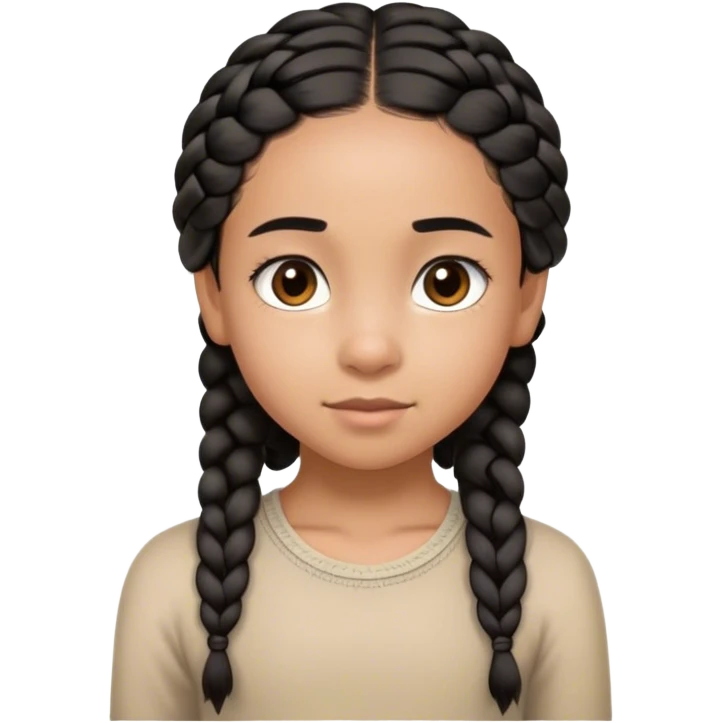 A thin 10-year-old mixed-race girl with almost black hair braided down to her shoulder blades and dark brown eyes. emoji