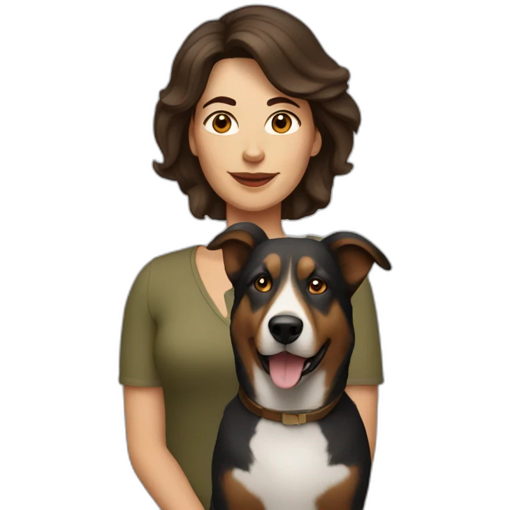 middle aged brunette woman with medium hair and shepard dog emoji