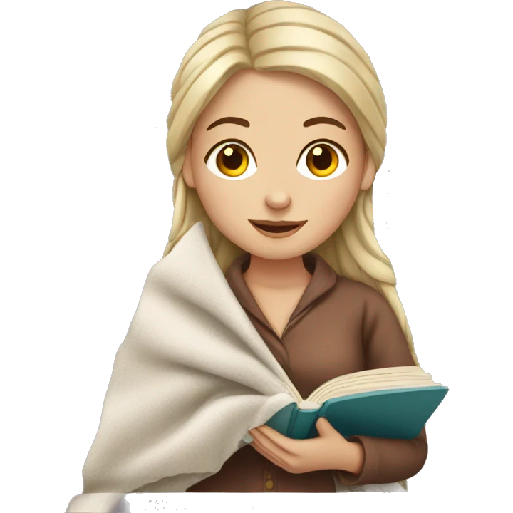White girl with blanket and book emoji