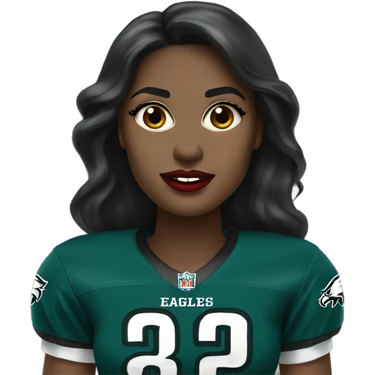  White skin female dark hair red lips wearing Philadelphia Eagles jersey emoji