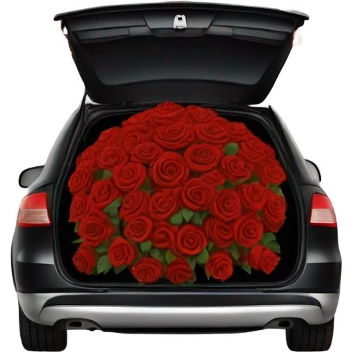 black open car trunk with red roses left in it emoji