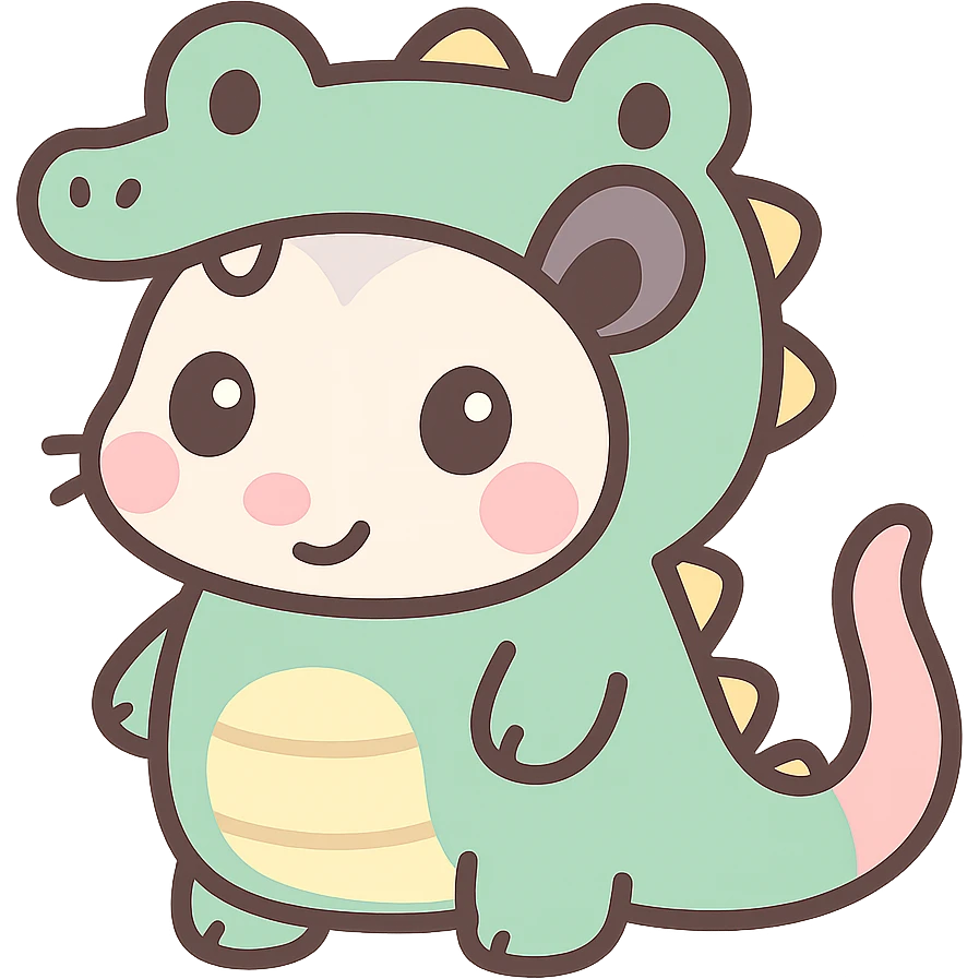 cute cartoon possum dressed up like an alligator emoji