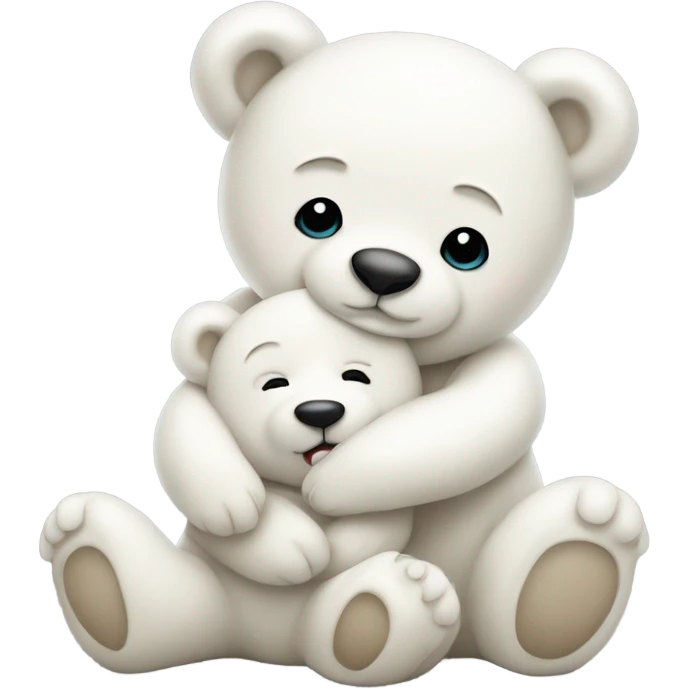 Happy white momma teddy bear hugging a happy white baby bear emoji