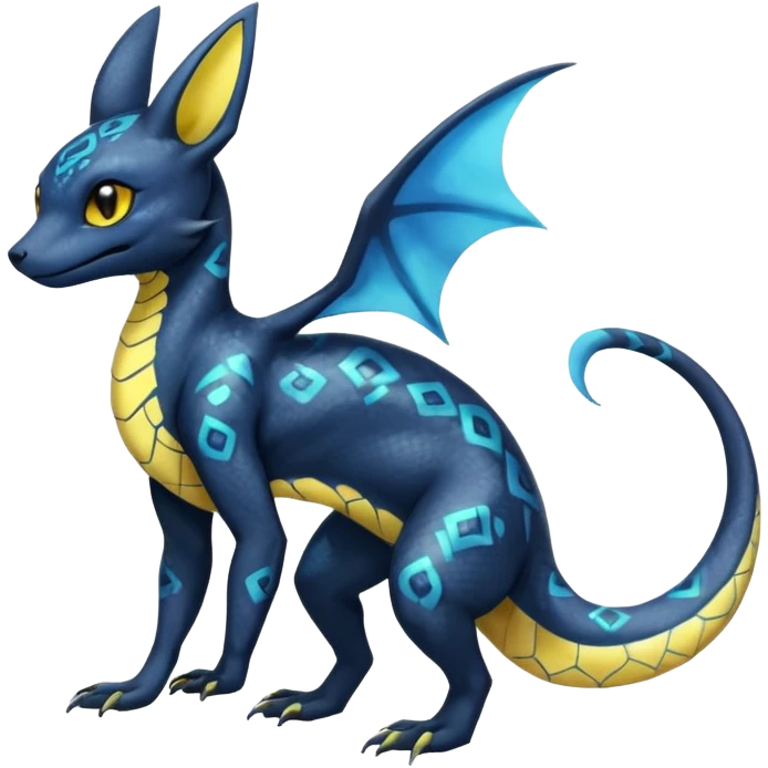Shiny beautiful gorgeous ethereal Scaley Exotic Salandit-Umbreon-Fakémon-hybrid-creature (full body) emoji