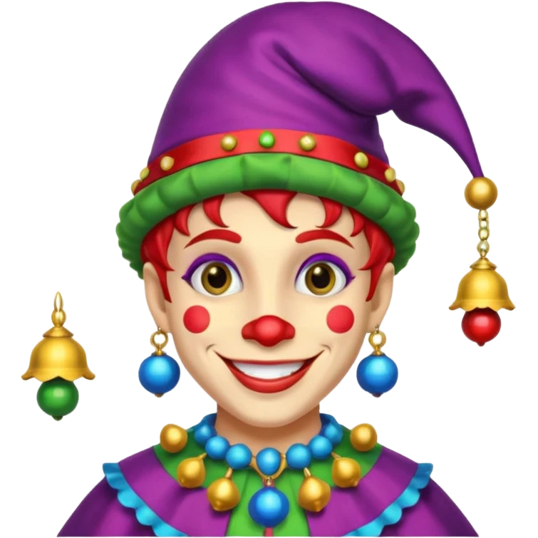 Jester – Smiling trickster with colorful hat and bells emoji