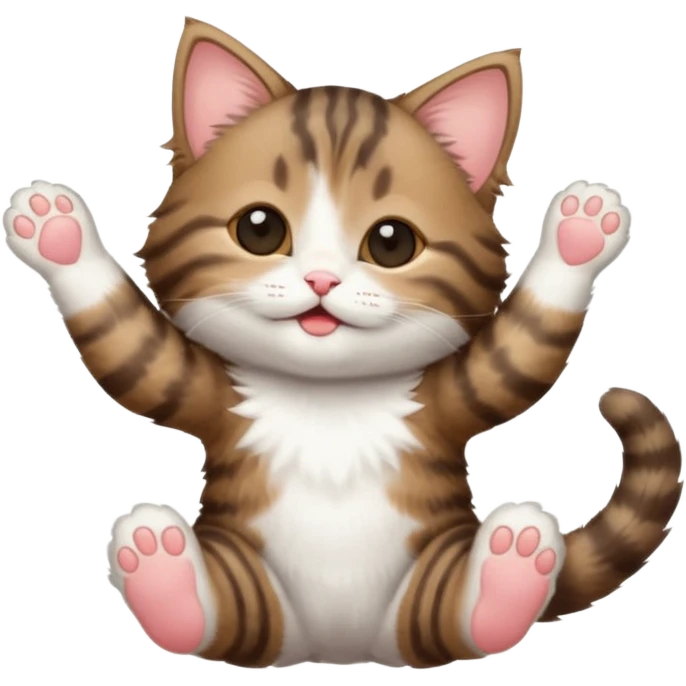 dark brown tabby and white kitten in funny positions upside down with eyes closed emoji