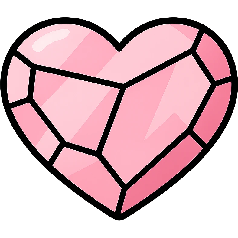 heart shaped rose quartz stone icon, clean lines, soft pink hues, gemstone texture emoji