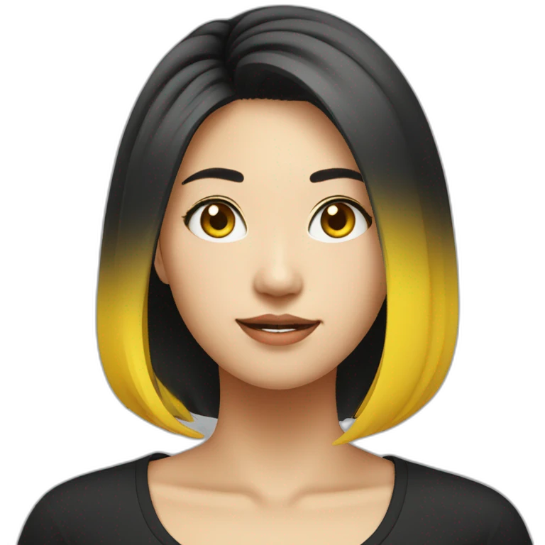 Female asian round face with black untied yellow highlighted hair in a black shirt emoji