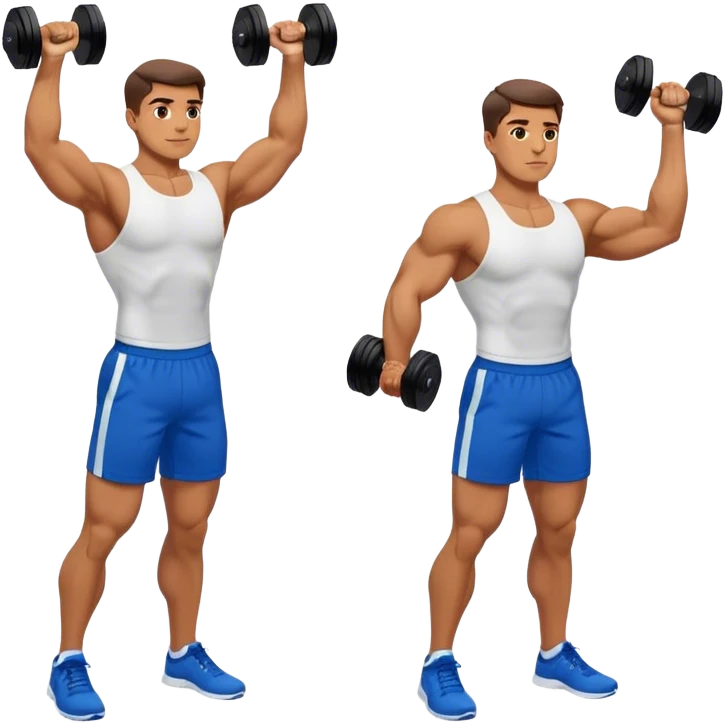 man with blue shorts doing dumbbell lateral-raise (T-pose) side-deltoid exercise emoji