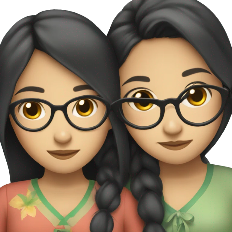 three vietnamese girls hugging one with glasses emoji