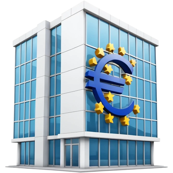 a white bank building with a large euro logo on it emoji
