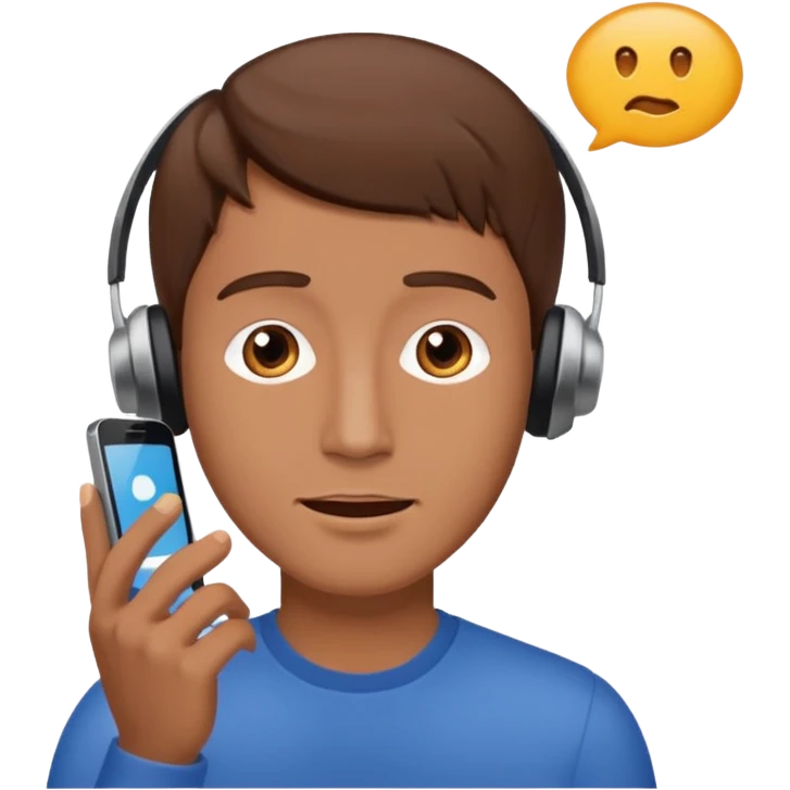man with brown hair listening to a voice message on the smartphone. no earcuff emoji