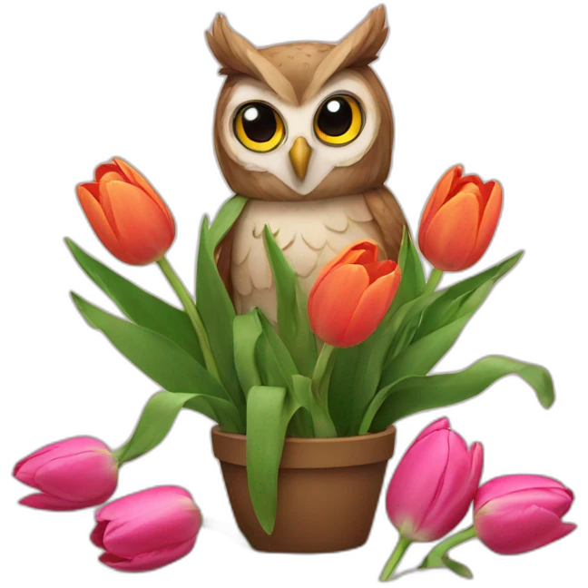 Owl and tulips emoji