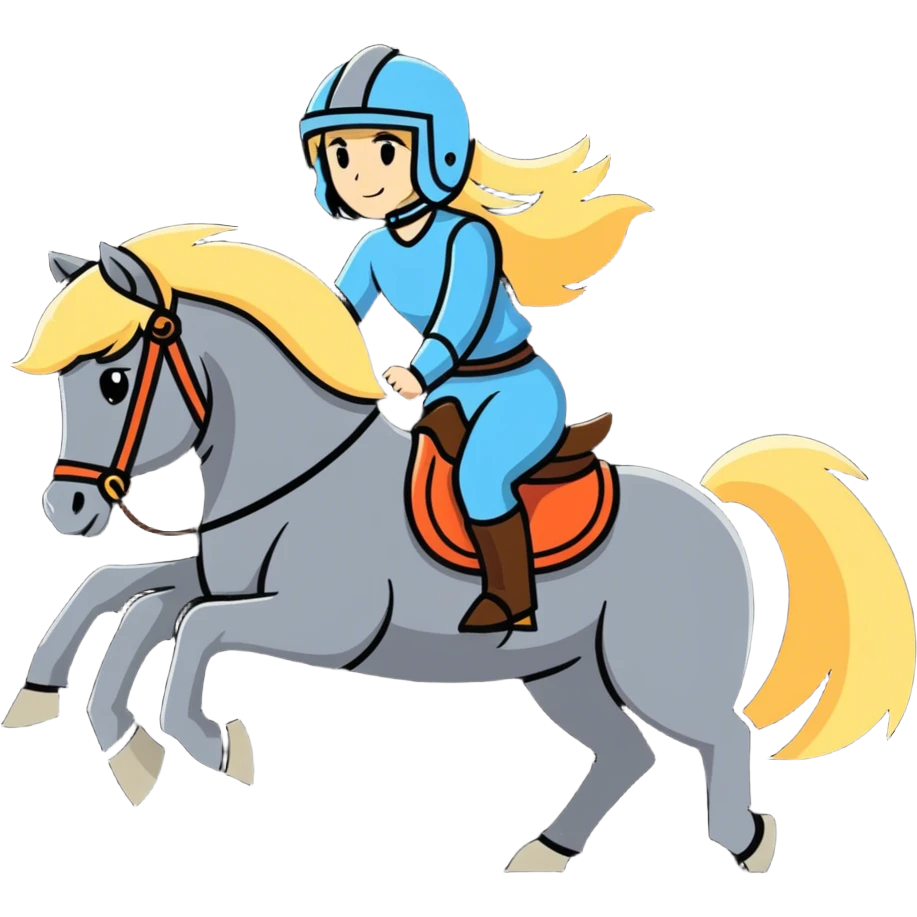 Blonde women with long hair and helmet riding dark horse emoji