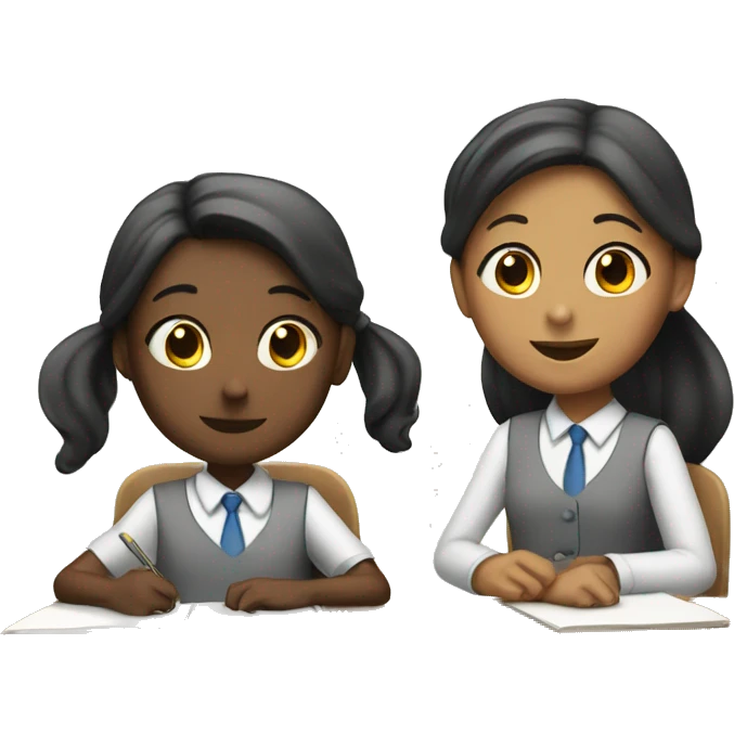 Two schoolgirl at the desk are talking emoji